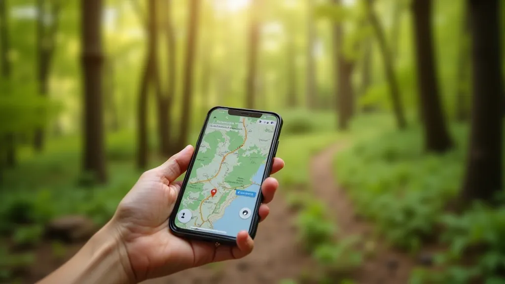 Mobilní telefon se spuštěnou offline mapou v řuce turisty s čitelným displejem